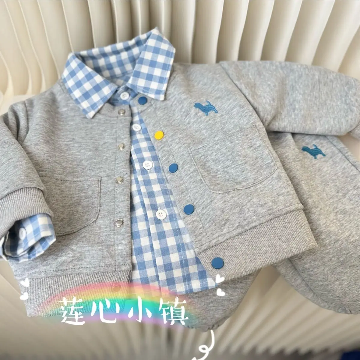 

Baby Boys Children Suits Autumn Spring Kids Fashion casual Korea Gray Pockets Coat +Striped T-shirt+Pants 3Pcs Handsome Sets