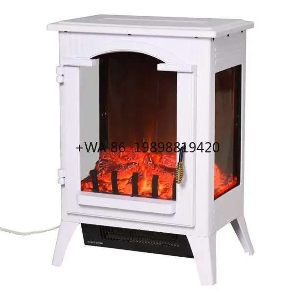 Electric Fireplace  White Realistic Flame Effect Freestanding Adjustable Thermostat Overheating Protection Heating