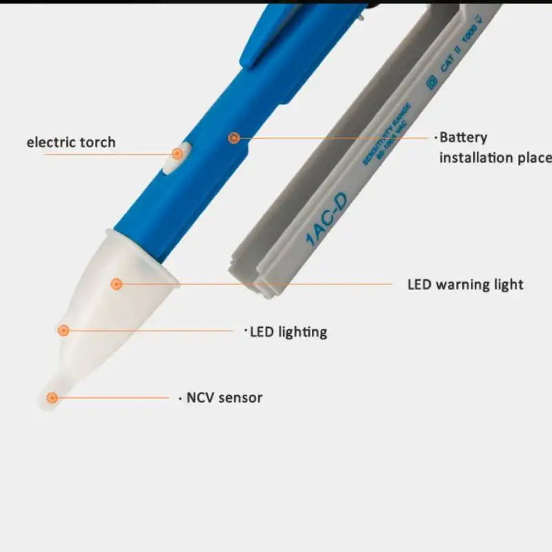 Indicador elétrico CA sem contato, tomada de energia, detector de tensão, sensor, caneta testador, luz LED, lápis de teste, 90-1000V