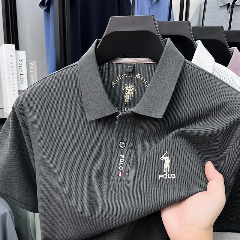 Luxury brand short sleeve silky cotton polo shirt summer new business men's T-shirt Paul Pony embroidered breathable casual top