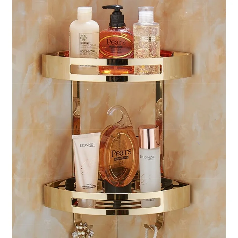 Luxury Gold Bathroom Shelves Stainless Steel Bathroom Soap Dish Bath Shower Shelf Bath Shampoo Holder Basket Holder Corner shelf