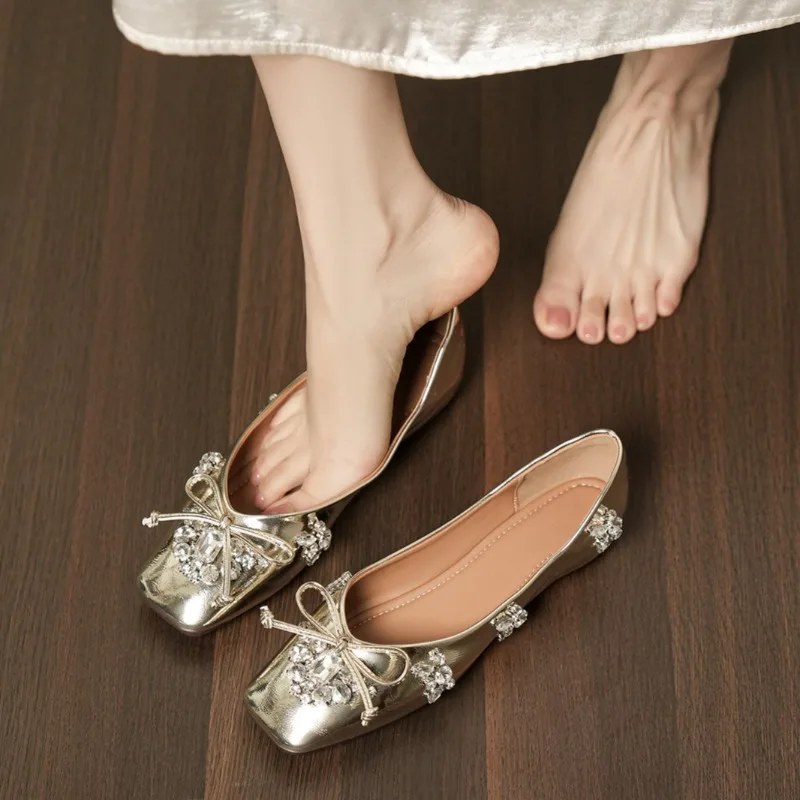 

2026 New Women's Shoes Luxury Rhinestone Casual Shoes for Woman Exquisite Square Head Flat Shoe Designer Shoes Zapatos De Mujer