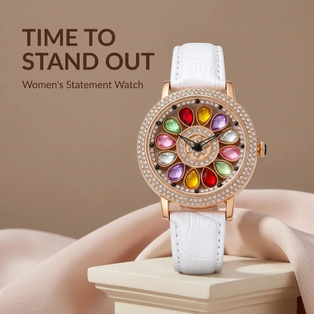 Color treasure pattern dial, light luxury fashion women's watch, banquet commuter versatile decorative watch