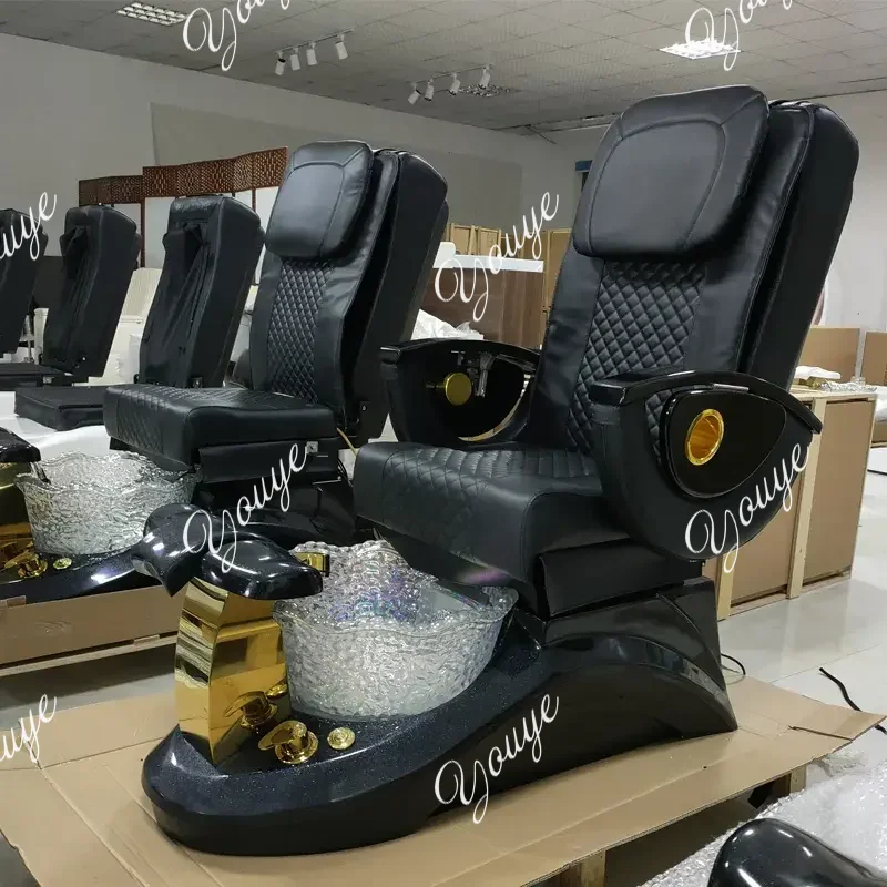 Cadeiras luxuosas de couro pu preto para pedicure, 4 conjuntos, massagem, salão de beleza, sem encanamento, cadeira de pedicure, salão de beleza, móveis