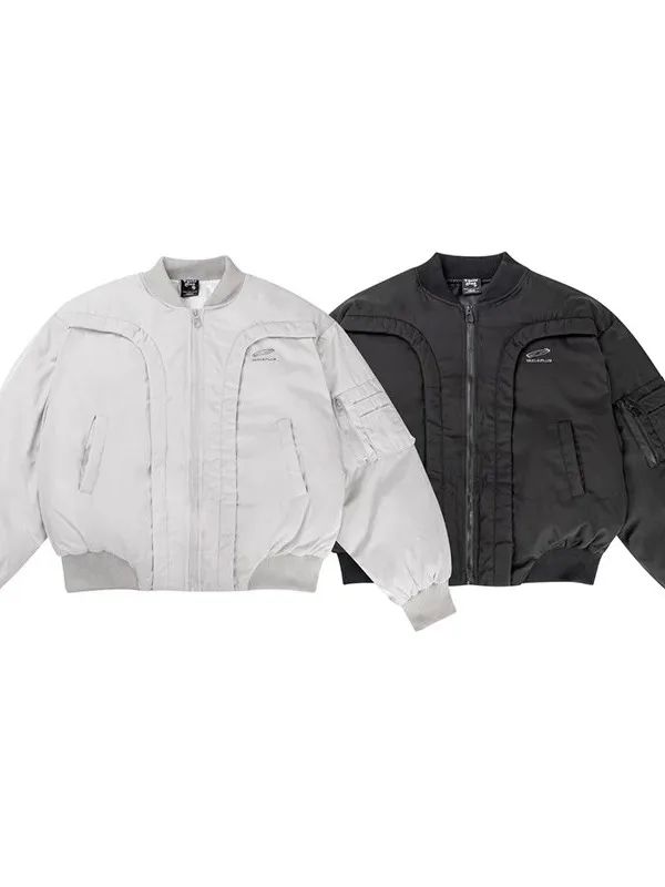 

American High Street Bomber Short Thickened Cotton Jacket Men's Winter Warm Pilot Jacket Fleece Lined Outerwear Coat