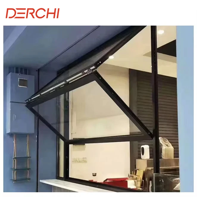 DERCHI Fold Up Black Aluminium Bifold Windows Double Glazed Glass Balcony Vertical Folding Window With Inside Grill