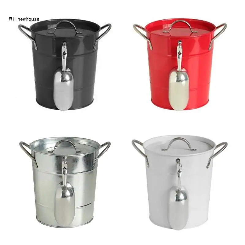 

Double Handle Metal Wine Bucket Beverage Tub Ice Bucket with Shovel and Lid for Parities, Summer Gatherings Dropship