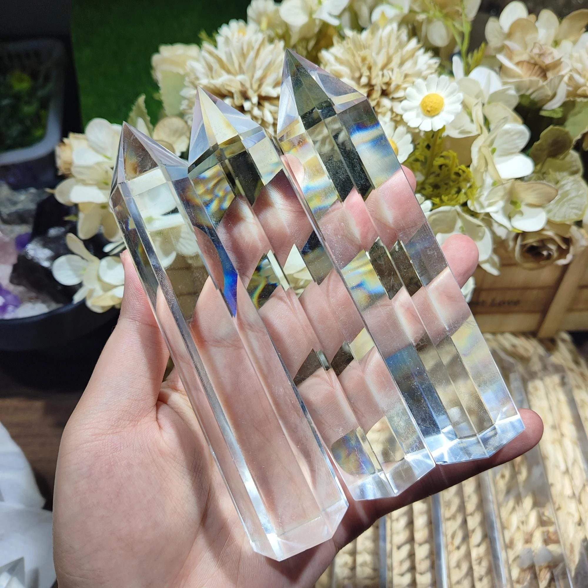 Smelting Clear Quartz Tower Point, Hand Polished Six Sided Crystal Obelisk Wand,Spiritual Gift