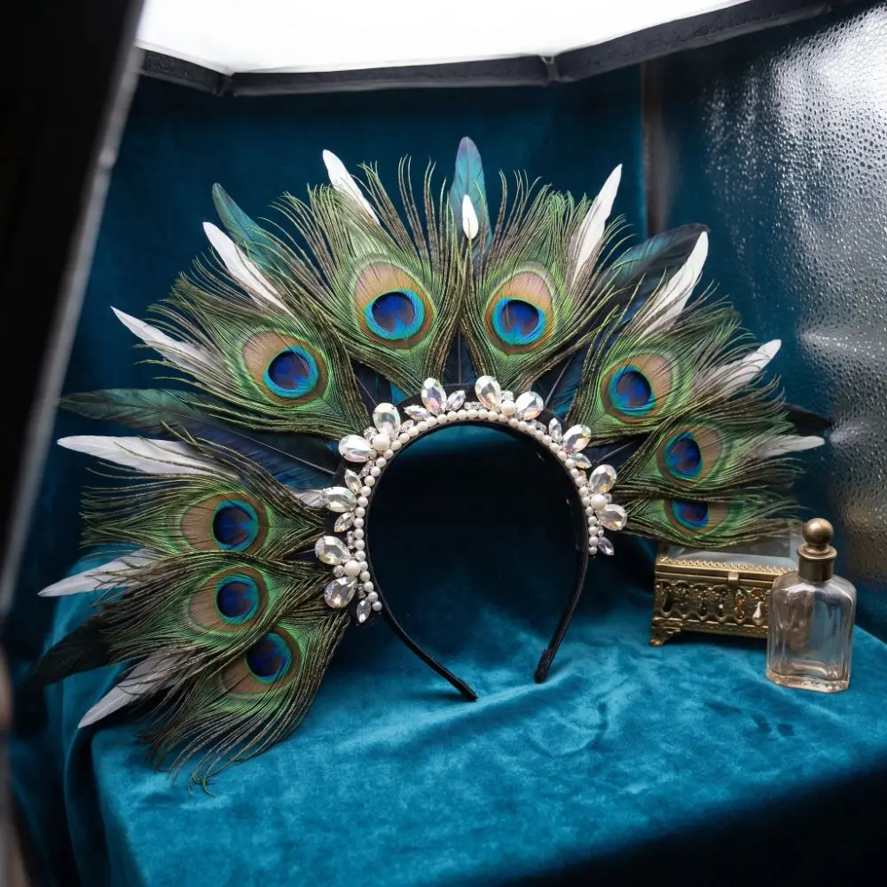 Kinder-Geschenke, kreativer Feder-Kopfschmuck, Retro-Cosplay, Pfauenfeder-Stirnband, einzigartiger dekorativer Pfauen-Kopfschmuck, Requisiten für den Abschlussball – Detail 9