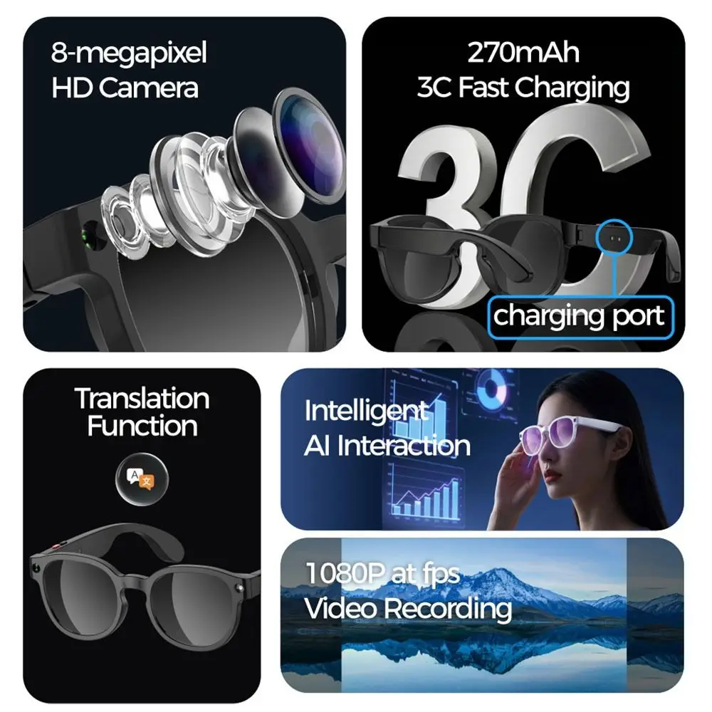 2 in 1 AI Smart Glasses Real-time Translation Wearable Tech Smart AI Glasses Anti-Blue Light AIMB-S1 Intelligent Eye Glasses