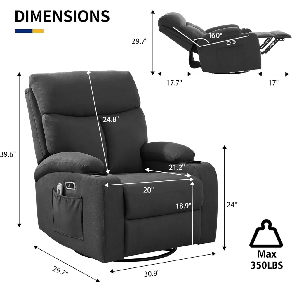 Adult electric rotary joystick lounge chair massage chair, USB and Type-C port gliding chair, soft padded fabric lounge chair