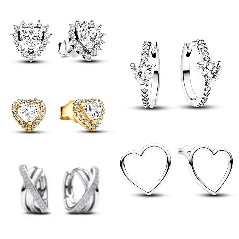 

2025 NEW 925 Sterling Silver pretty Sparkling Front-facing Heart Stud Earrings Fit Women Valentine's Day Gifts