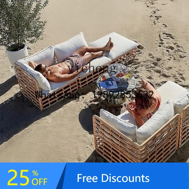 

LYY outdoor rattan sofa courtyard terrace balcony leisure B & B living room waterproof outdoor bamboo sofa