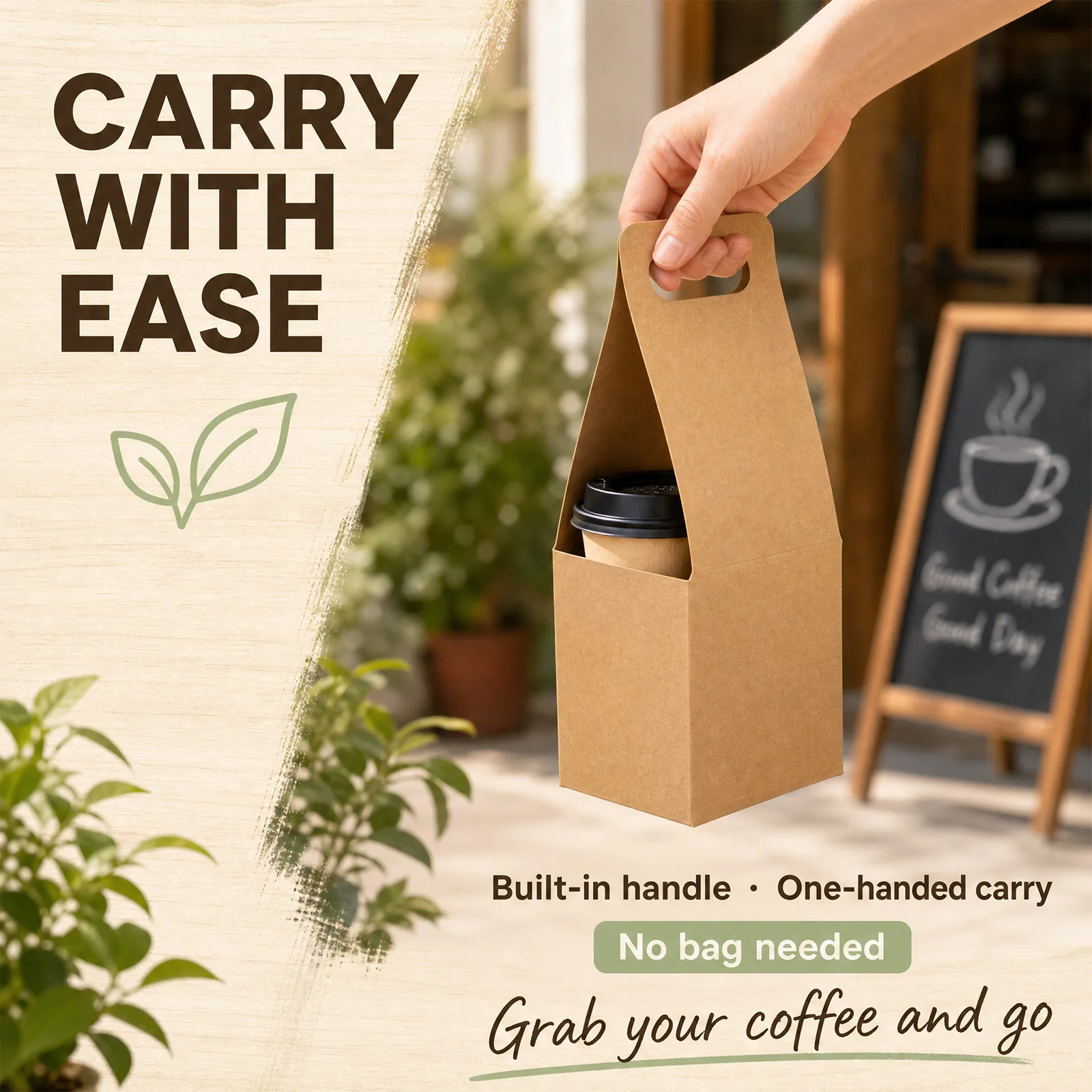 50Pcs Paper Cup Holder Carrier Disposable Coffee Cup Carrier with Handle Portable Recyclable Cup Carrier for Commuting Food