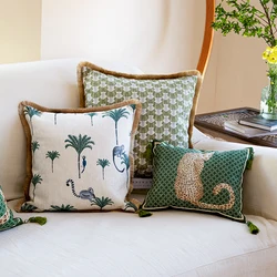Retro Room Jungle Green Color Leopard Print Cushion Cover Decorative Pillow Case Art Home Sofa Chair Bed Coussin