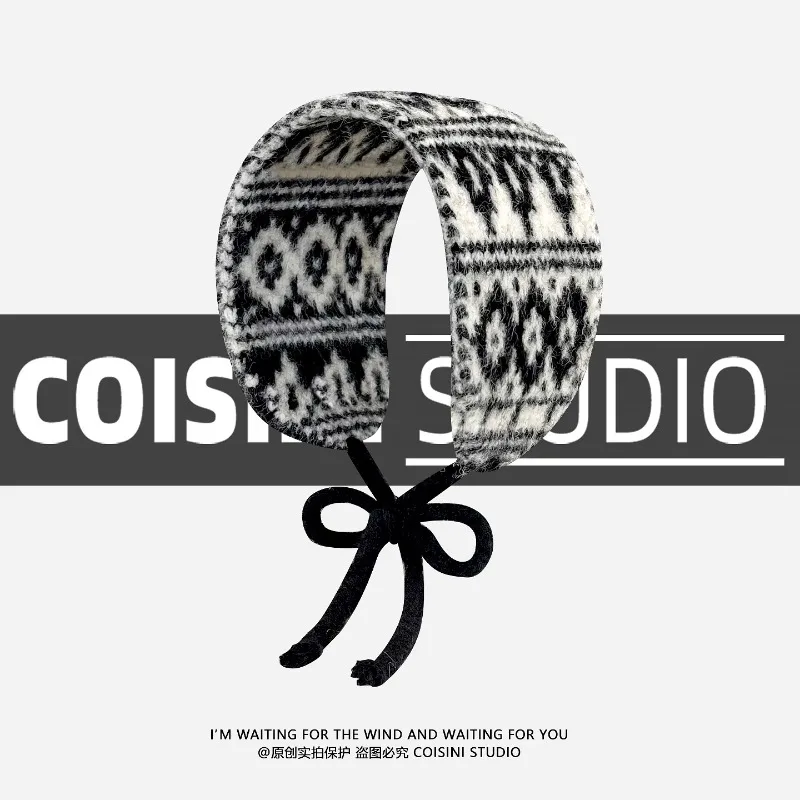 Retro Fair Island Style Jacquard Straps Earmuffs for Women Autumn Winter Travel Warm Ear Protection Versatile Fashion Hairband