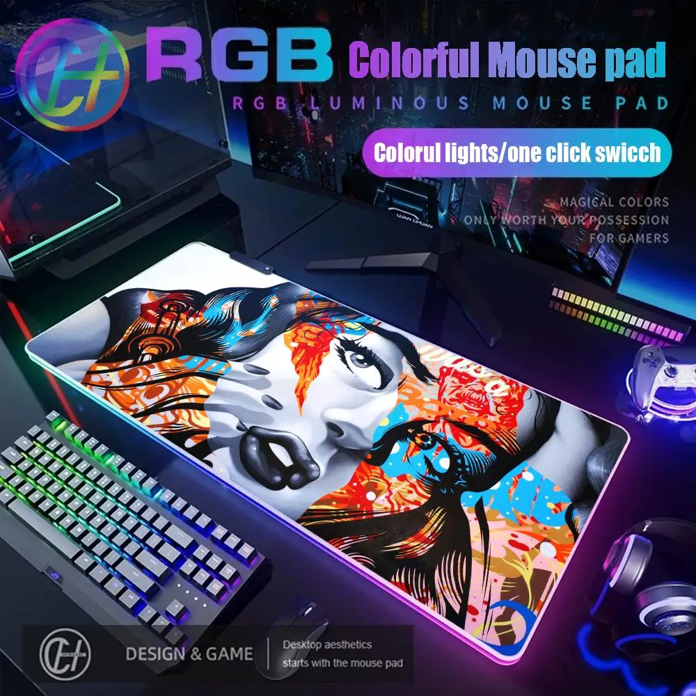 

Игровой коврик для мыши с рисунком граффити, RGB игровой коврик для мыши, настольный коврик HD Gamer, большой светодиодный коврик для мыши XXL