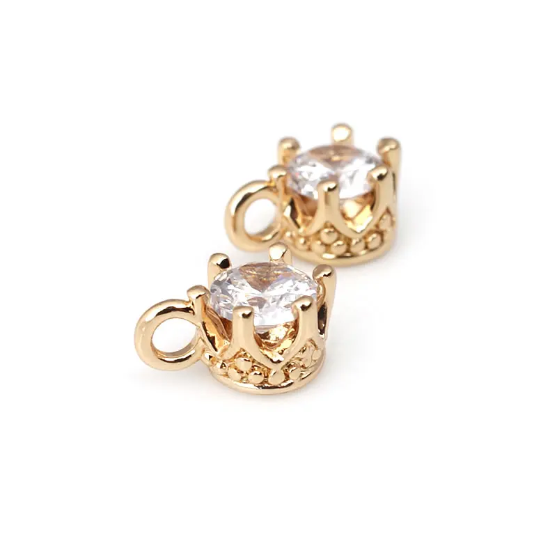 6PCS 5.5MM High Quality 18K Gold Color Brass with Glass Crown Round Charms Pendants Jewelry Making Diy Findings Accessories
