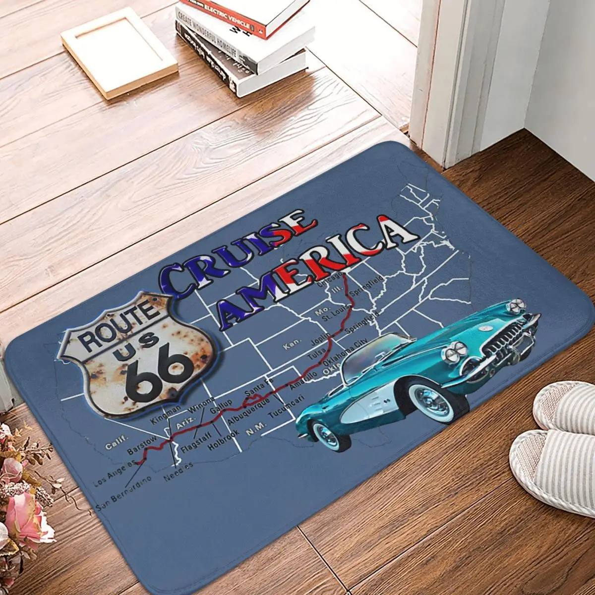 Vintage 66 Route Anti-Slip Doormat Kitchen Mat Attraction Hallway Carpet Entrance Door Rug Indoor Decor