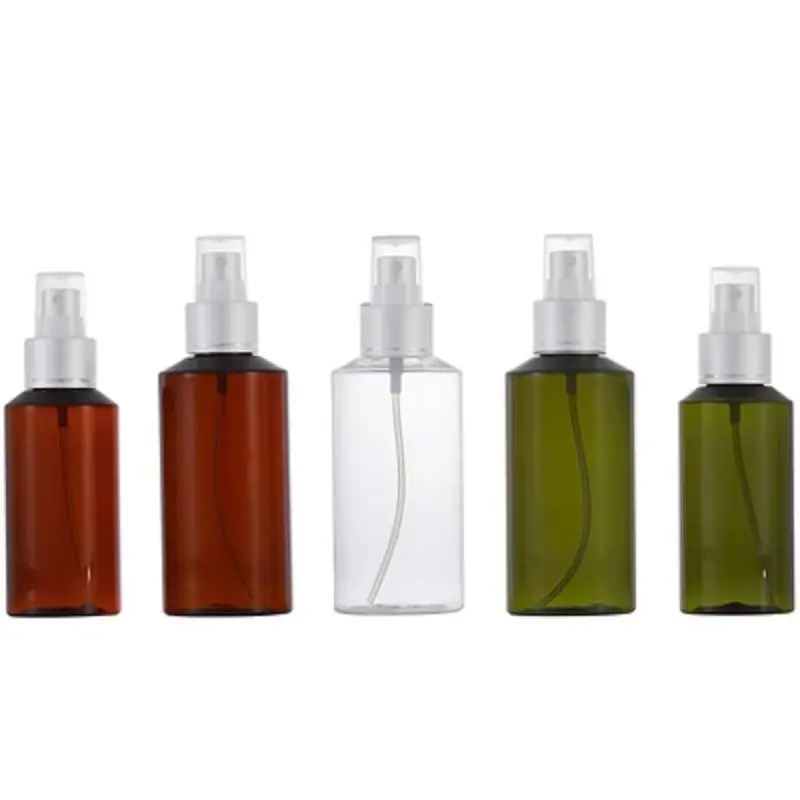 

15Pcs Refillable Bottle 100ML 150ML Empty Plastic Brown Green Spray Matte Silver Ring Clear Cover Cosmetic Packaging Containers