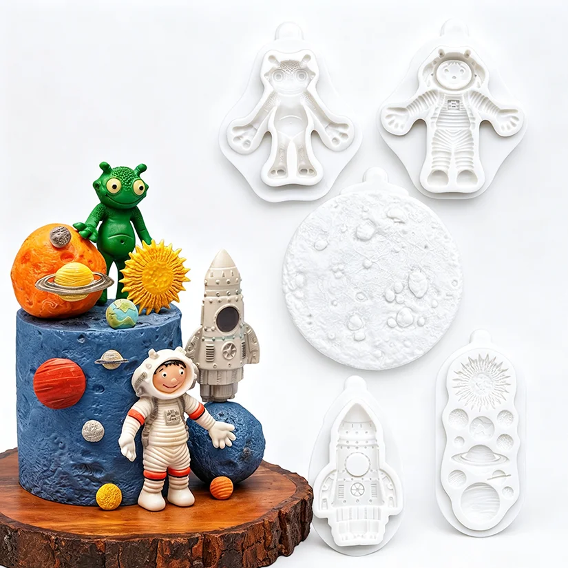 Spaceman Alien Planet Rocket Silicone Mold Sugarcraft Chocolate Cupcake Baking Mould Resin Tools Fondant Cake Decorating Tools