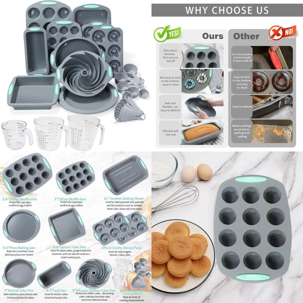 

Силиконовый набор для выпечки 30 в 1 — 10 силиконовых форм для выпечки тортов, лист для выпечки, формы для пончиков, форма для кексов с мерными чашками и ложками