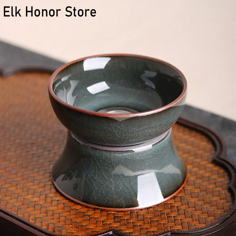 

Creative Handmade Celadon Tea Strainer Ge Kiln Tea Leaking Holder Ceramic Iron Tire Kung Fu Tea Set Filter Tea Ceremony Gift Box