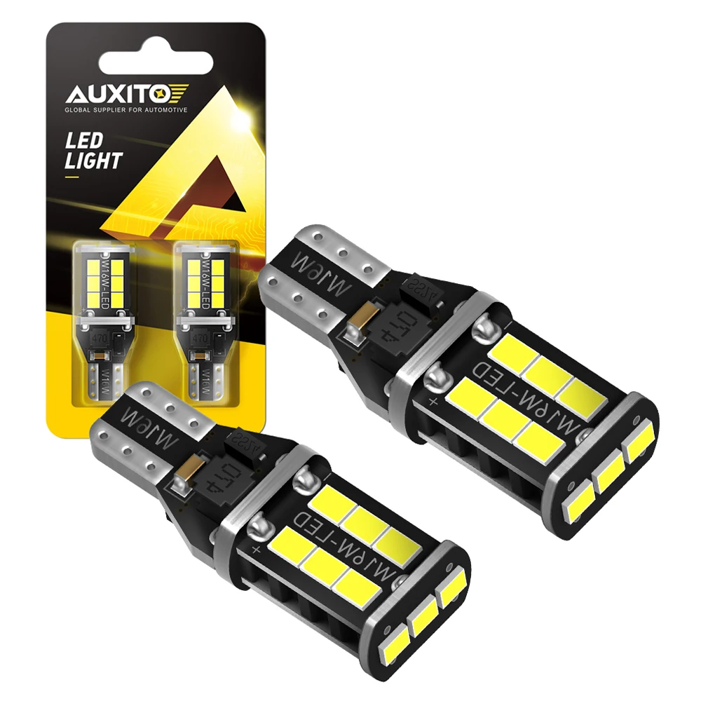 AUXITO 2Pcs Auto Lamp 12V T15 W16W LED Canbus Error Free Backup Lights 921 912 W16W LED Bulbs Car Reverse Lamp 6000K Xenon White