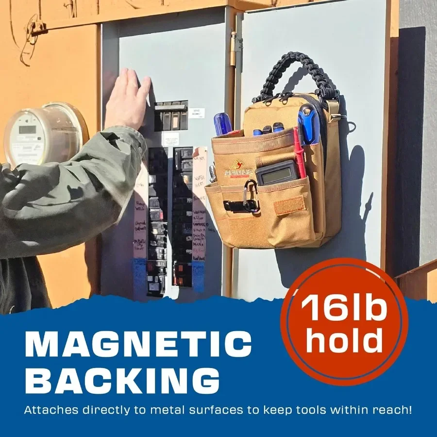 منظم حقيبة الأدوات المغناطيسية اليد الثالثة - حقيبة أدوات مدعومة بالمعدن لفنينيي الميكانيكا الكهربائيين - أسود مع مغناطيس