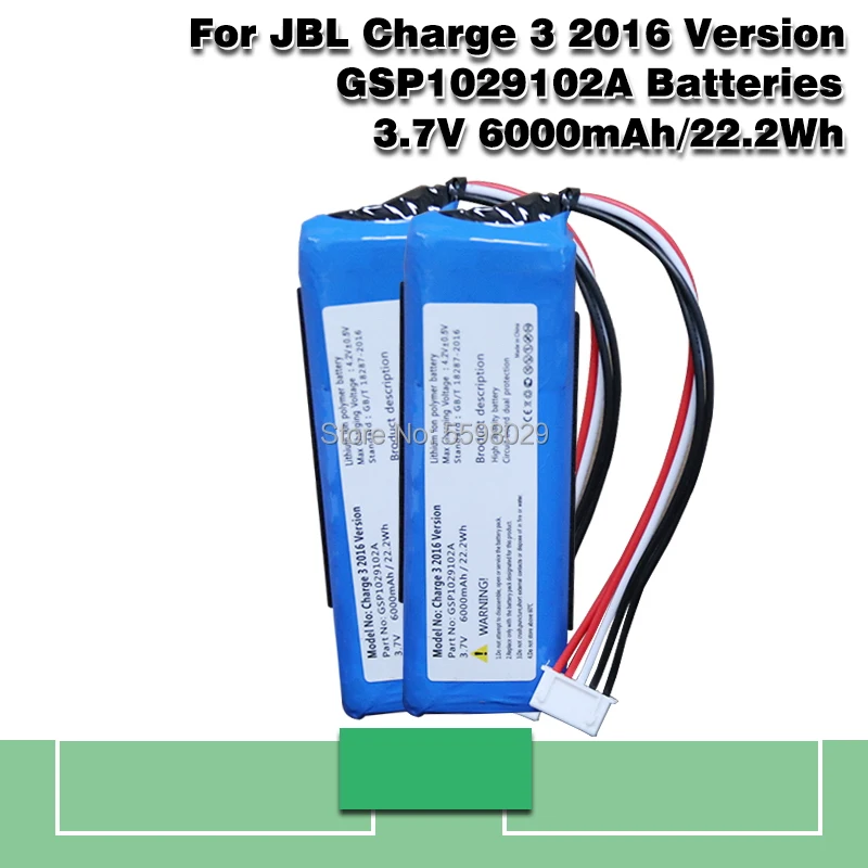 3.7V 6000mAh Battery For JBL Charge 3 2016 Version Player Speaker Li-Polymer Rechargeable Accumulator Replacement GSP1029102A