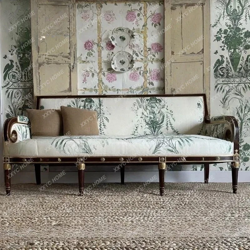 XX  retro style solid wood sofa household three-person printed fabric sofa chair living room