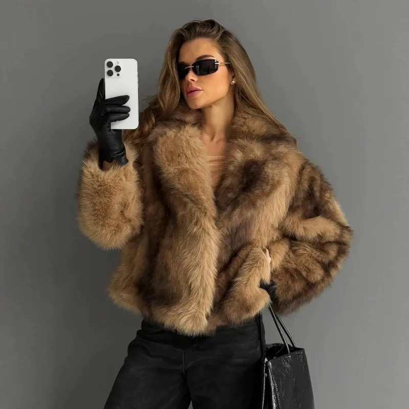 Short Furry Coat Cold Resistant Warm Cross-border Foreign Trade Style Imitation Fox Fur Grass Fur Coat Women Suit Collar Fashion