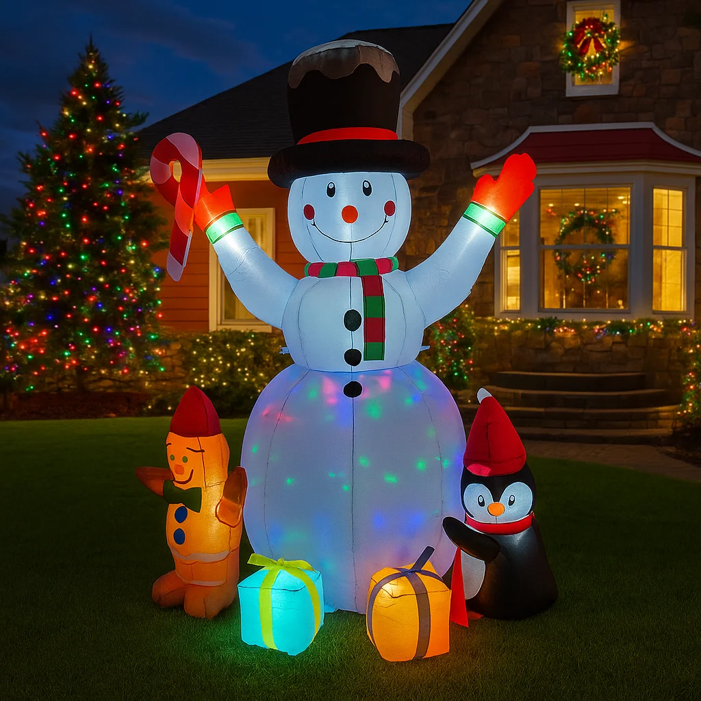 1,8 m/5,9 ft aufblasbare Schneemann Pinguin Lebkuchen Geschenkboxen LED-Leuchten Home Dekorationen Spielzeug Hof Weihnachten Urlaub Dekor liefert