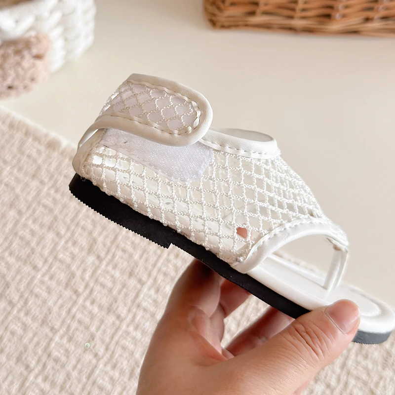 Spring Boys Girl's Flip Flop Sandals Mesh Hook-loop Breathable Chic Kid's Flat Shoe Solid Colors Anti-slip Casual Children Shoes