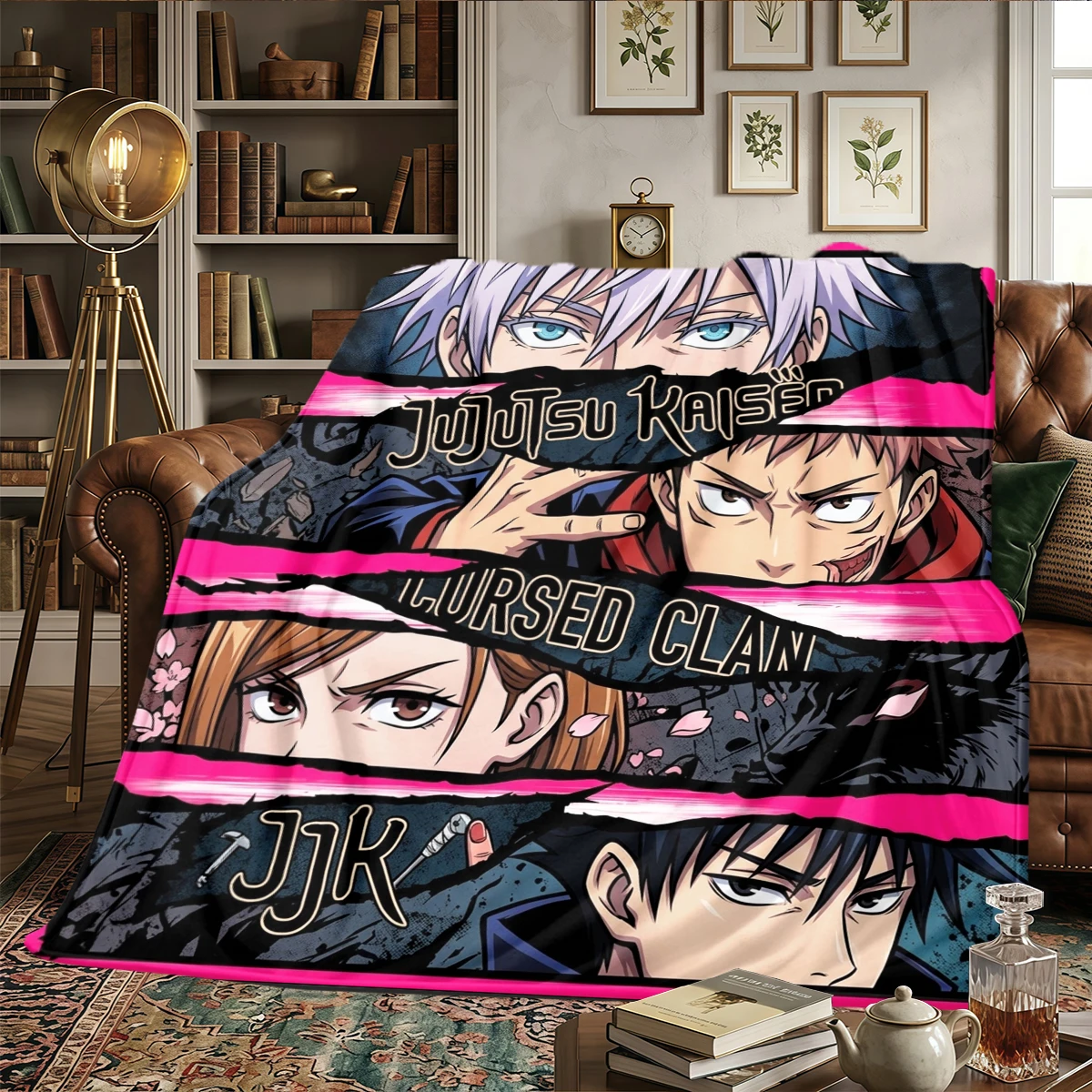 Jujutsu Kaisen Bequeme bedruckte Flanelldecke, warm, für Schlafzimmer, Sofas, Betten, Stühle, Picknicks, Reisen – HE34