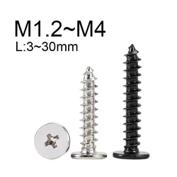 30~200PCS Phillips Ultra Thin Flat Head Self-tapping Wood Screws M1.2~M2 M2.3 M2.6 M3 M4 Black/Nickel Plated