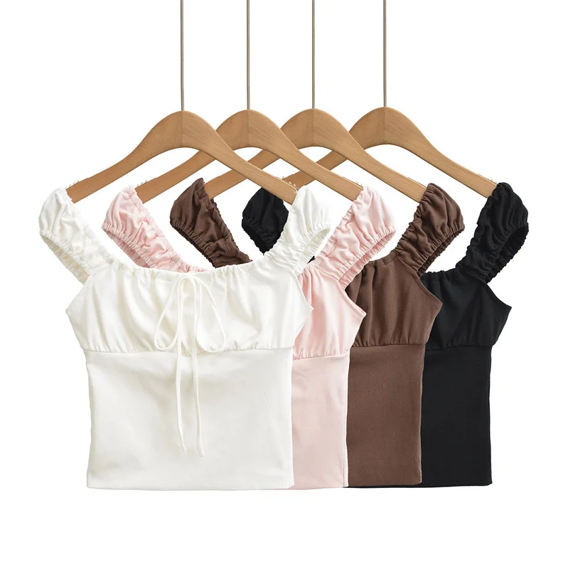 Women's Vintage Lace-Up One-Shoulder Top with Pleated Waist Summer Hot Girl Strap Dress Short And Stylish