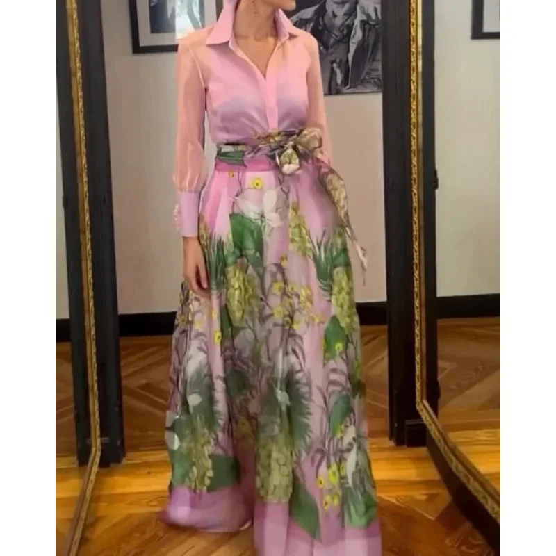 

Элегантное платье с цветочным принтом, костюмы с юбкой из 2 предметов, женские летние рубашки с длинными рукавами, блузка, платье с цветочным принтом, наряды, пляжные праздничные платья