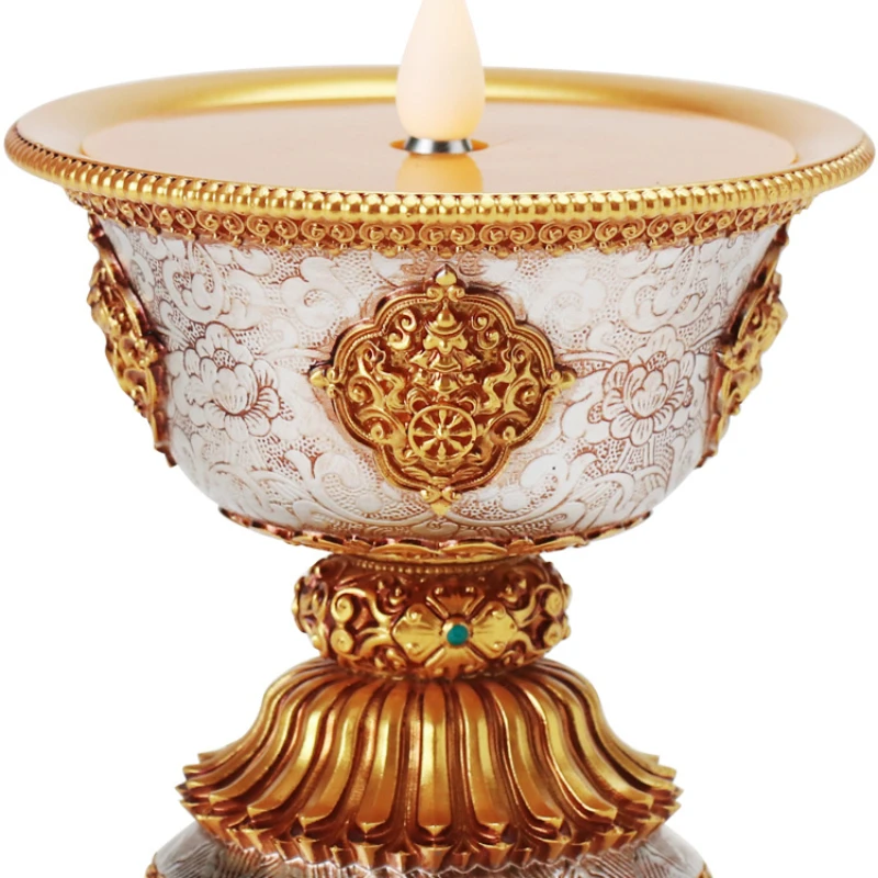 Eight Auspicious Symbols 3D Flame Electronic Butter Lamp Charging Test Buddha Worshiping Lamp