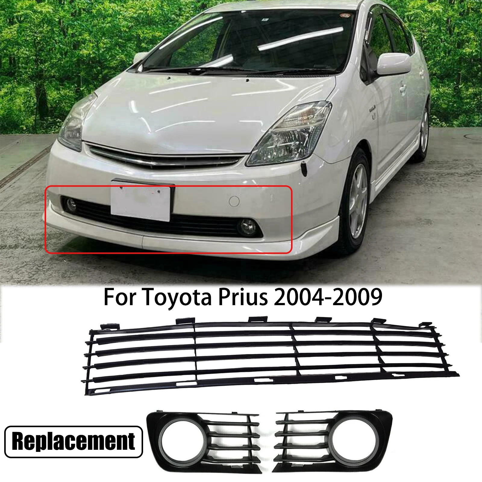 

3Pcs Front Lower Bumper Grille For Toyota Prius 2004 2005 2006 2007 2008 2009 Fog light Grill Bezels Cover Car Auto Accessory