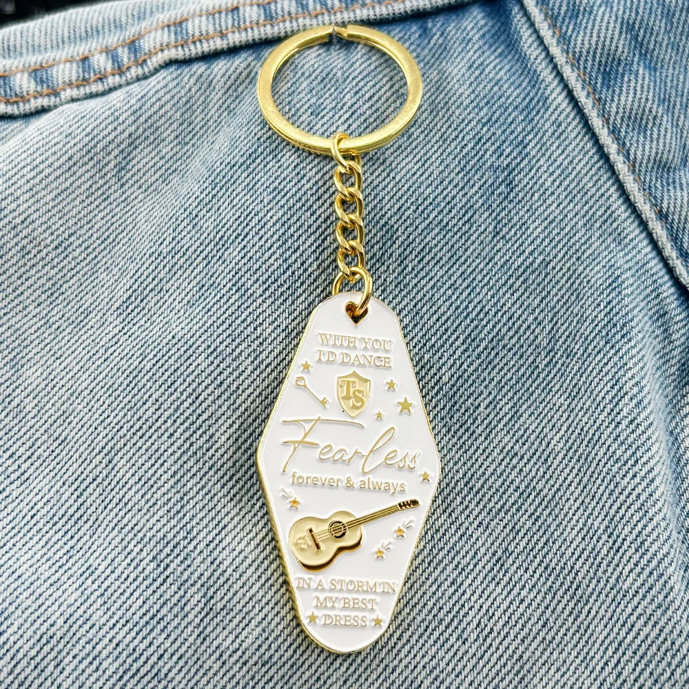 Fearless Album Music Lyrics Enamel Keychain Forever & Always Key Ring Romantic Love Jewelry Pendant Singer Fans Gift