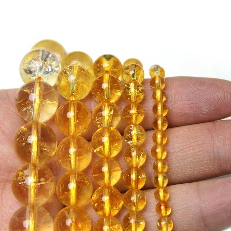 Natural AAA+ Citrines Stone Crystal Round Loose Beads Yellow Quartz For Jewelry Making DIY Necklace Bracelet 15\'\' 4/6/8/10/12mm