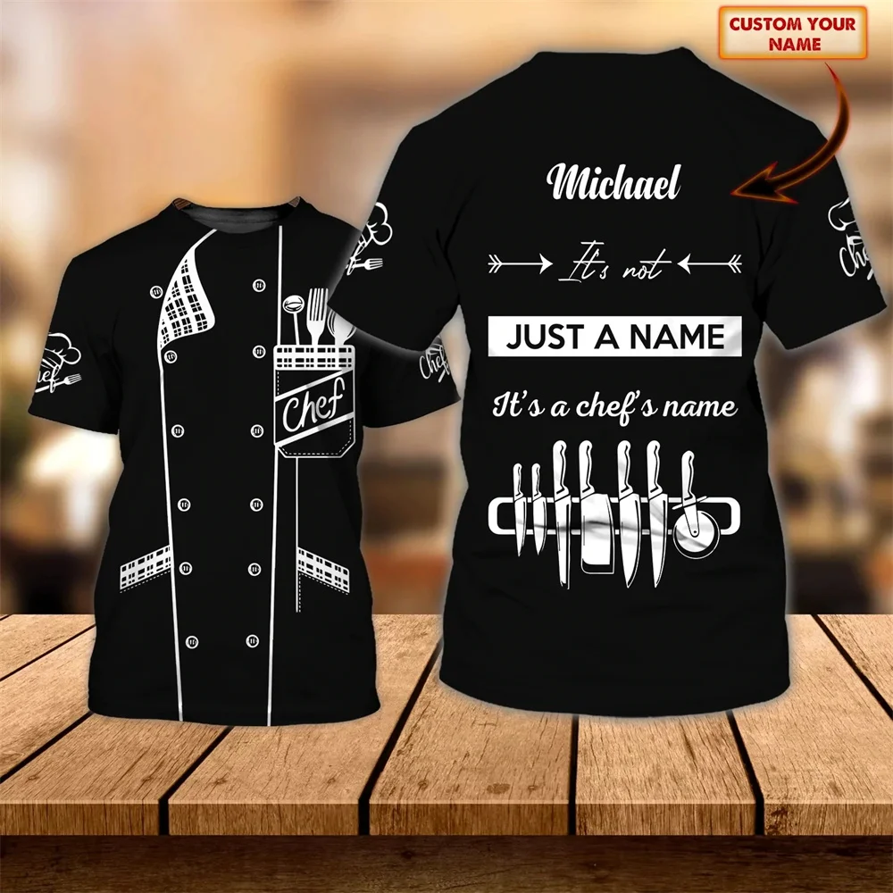 Camiseta de uniforme de Chef para hombre, camisetas de gran tamaño Harajuku con estampado 3D a la moda, camisetas de ocio con cuello redondo para