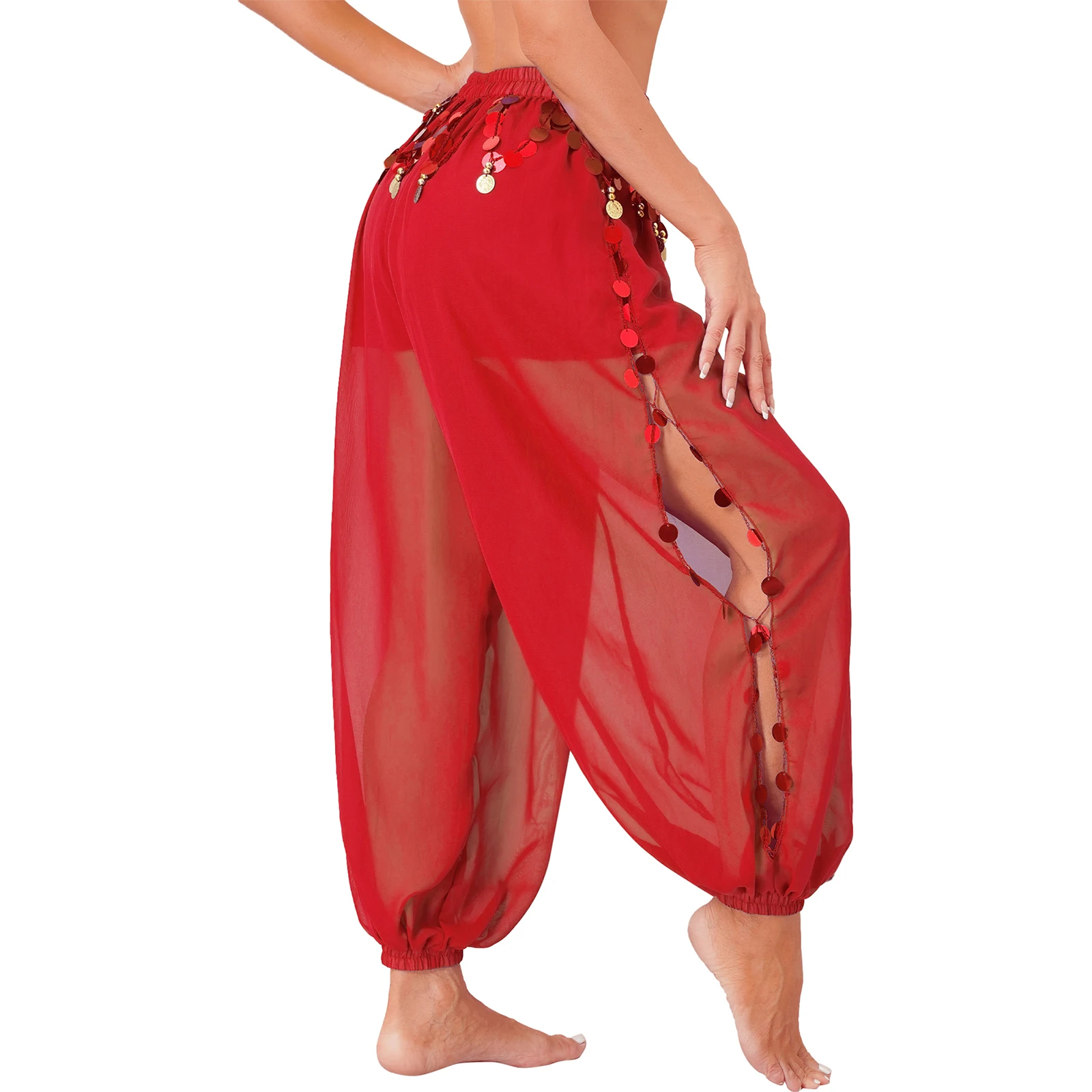 Women's Chiffon Belly Dance Trousers Sequins Bloomers Bellydance Pants Stage Performance Costume India Bollywood Belly Dancewear