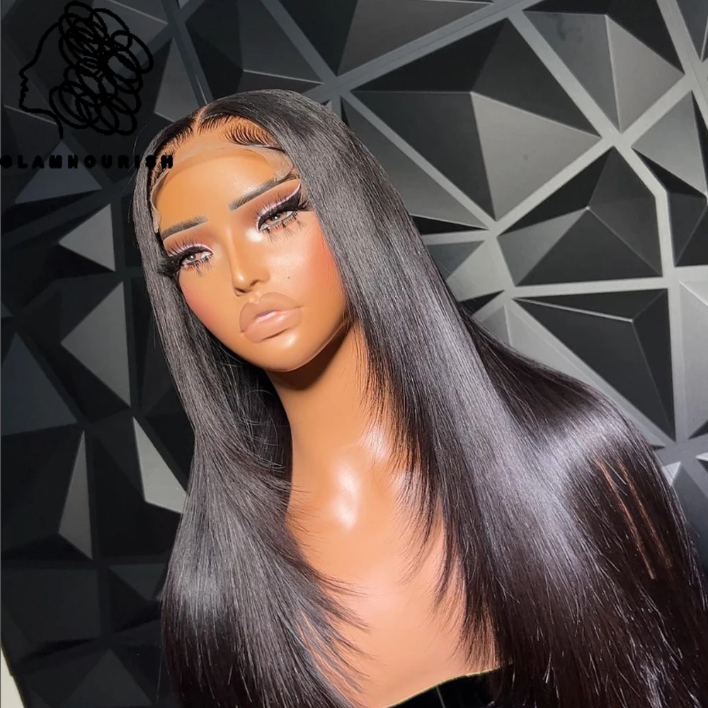 Inner Buckle Straight Lace Front Human Hair Wigs 180 Density Layered Wig Human Hair For Black Women Pre Plucked Natural Black