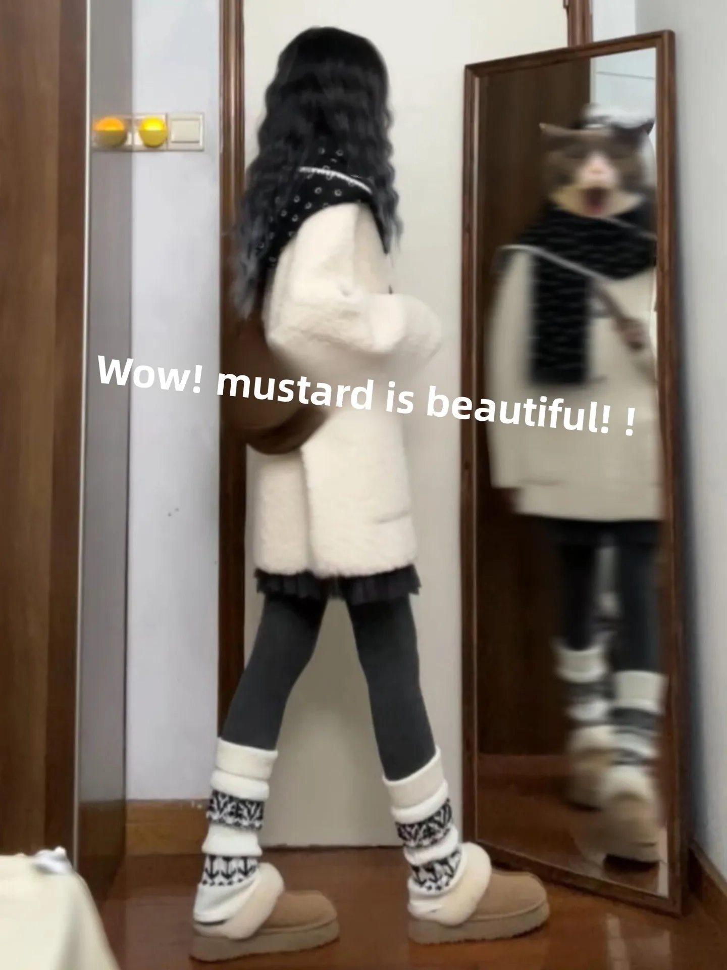 Damski płaszcz z białego futra jagnięcego Thiened, puszysty płaszcz z włókna poliestrowego, słodki okrągły dekolt, długi rękaw, codzienna odzież wierzchnia.