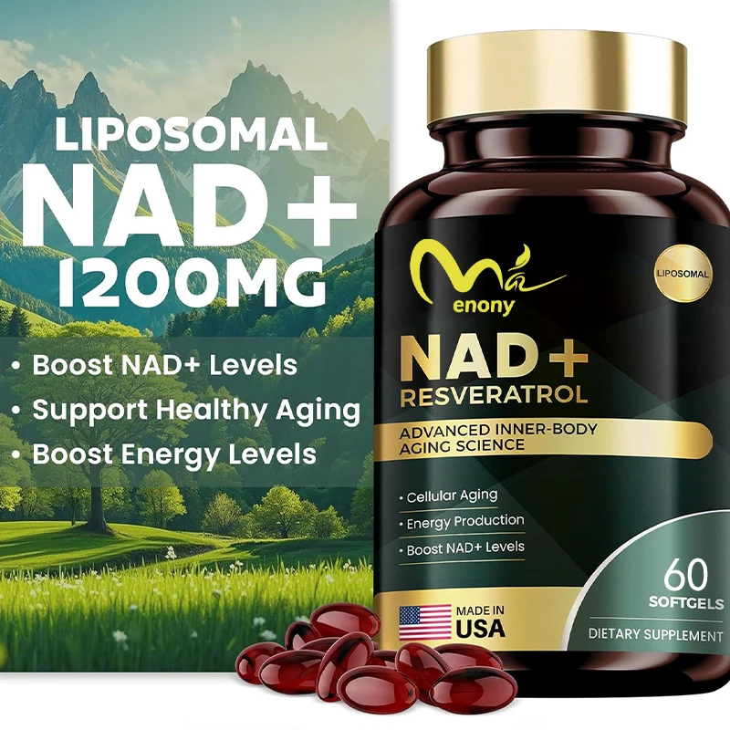 Liposomal Nad+suplemento 1200 mg que contiene trans resveratrol, mejora la energía y soporte antienvejecimiento -60 cápsulas blandas