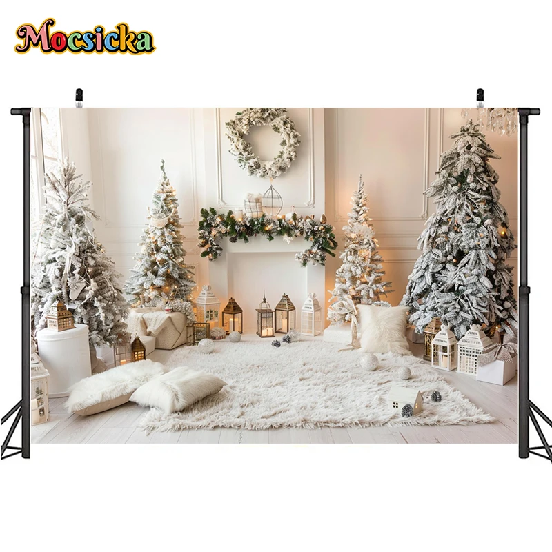 Mocsicka Winter Christmas Photography Background Gorgeous Mantel Decoration Holiday Party Family Portrait Photo Backdrops Studio