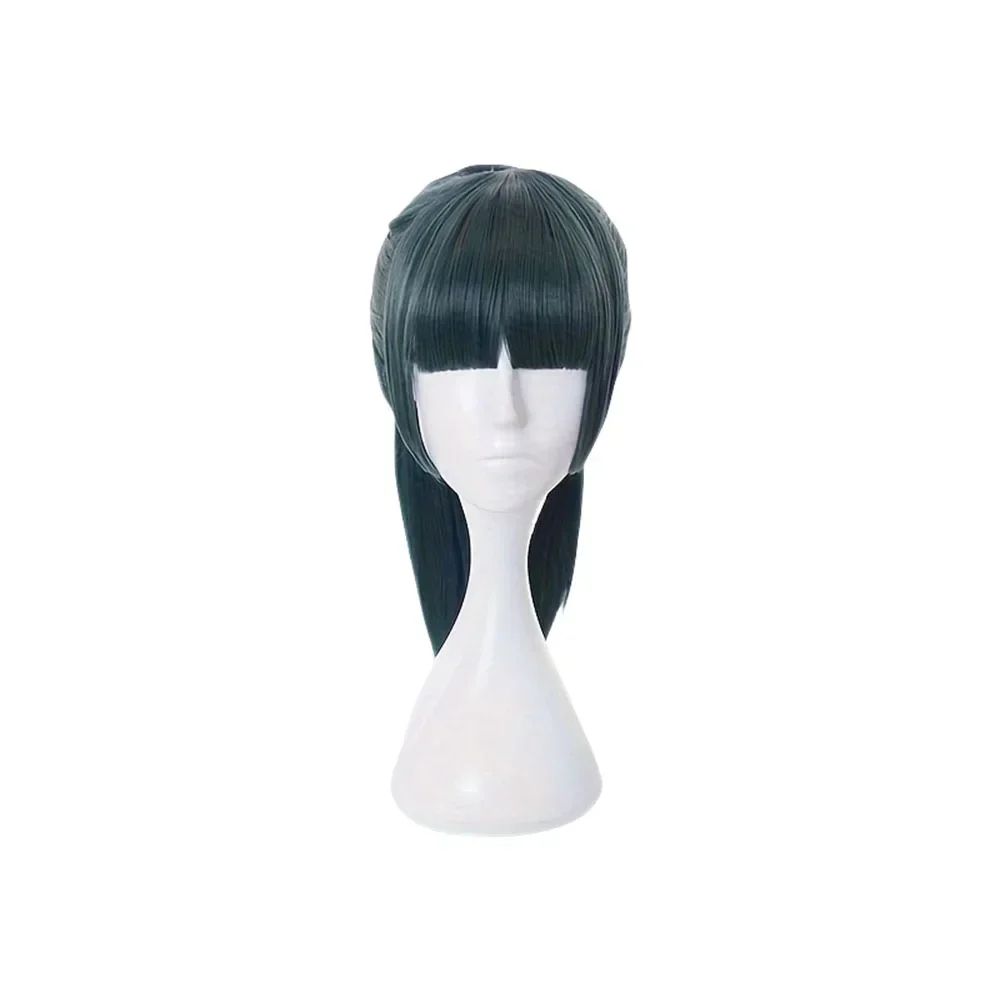 Maki Zenin Cosplay Peruca para Role Play, cabelo sintético, resistente ao calor, rabo de cavalo verde escuro, Perucas Anime