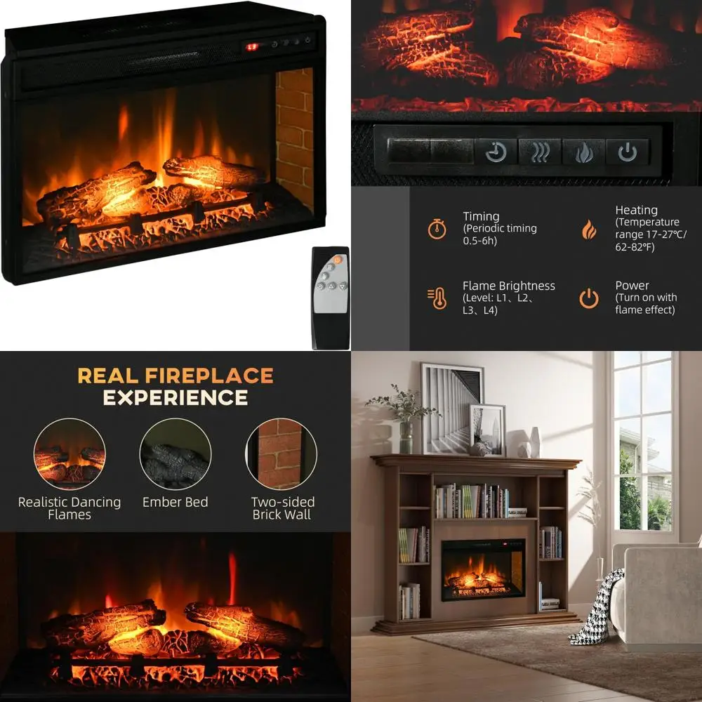 

Retro-Style Electric Fireplace Heater with Realistic Logs, Adjustable Flame, Remote Control, and High-Efficiency Heat